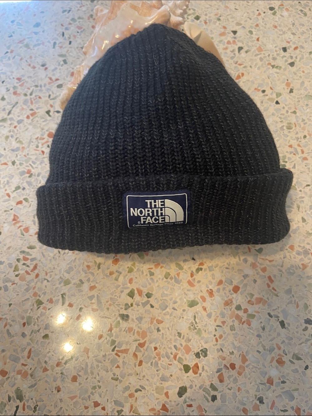 The North Face Black Ribbed Cuffed Beanie with Logo Patch